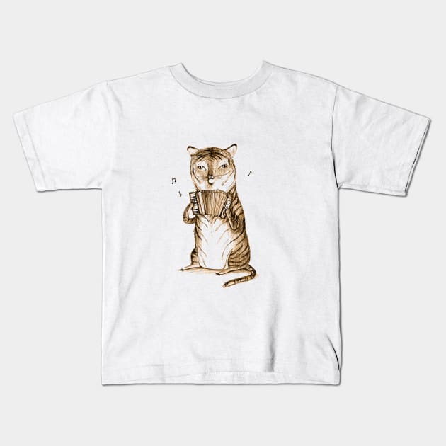 Accordion Tiger Kids T-Shirt by Sophie Corrigan